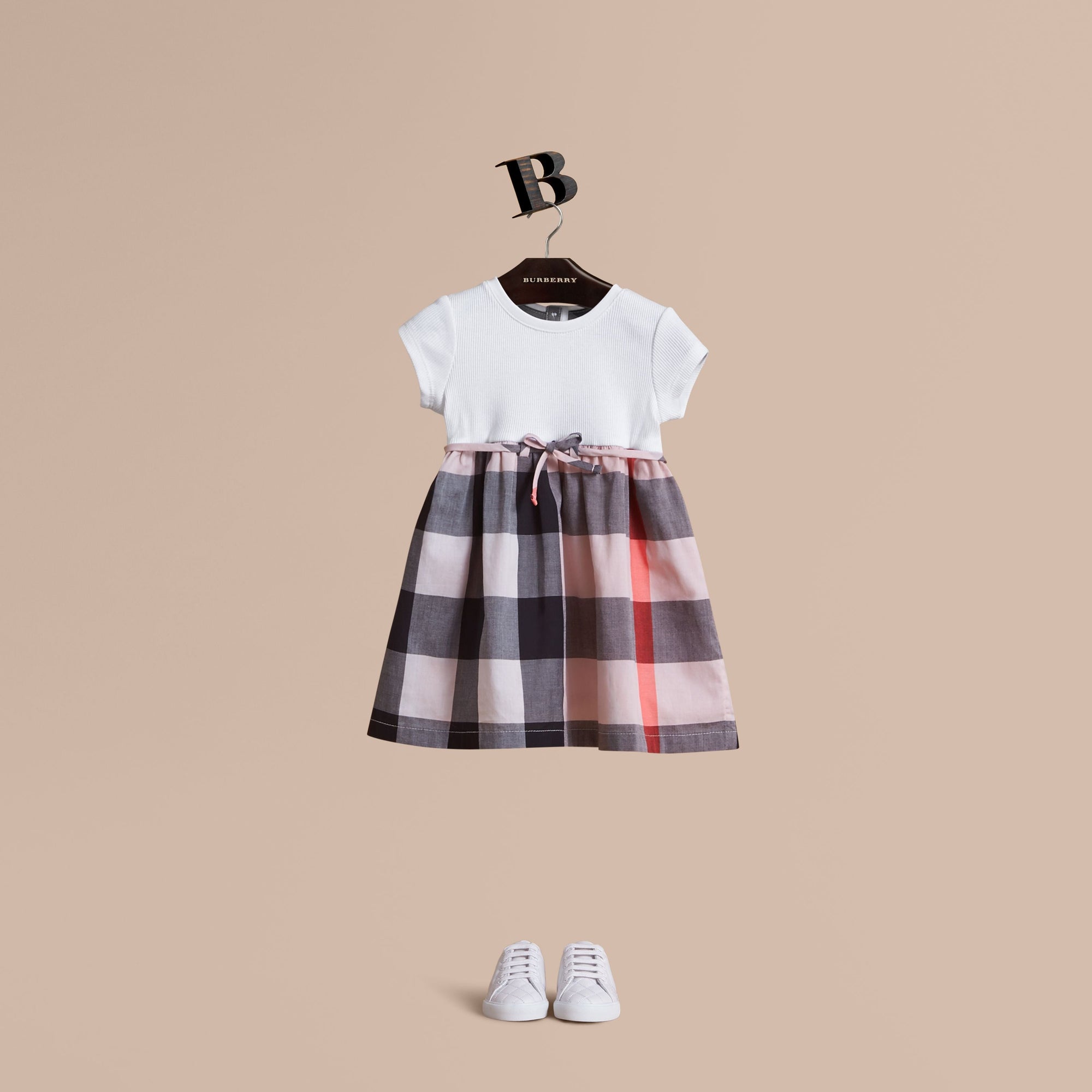 VINTAGE PINK Robe t-shirt en jersey de coton à motif check