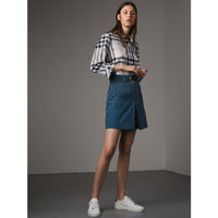 WHITE Chemise en coton à motif check et imprimé floral avec volants
