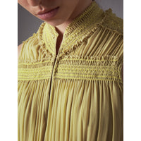 CORNFLOWER YELLOW Robe en Georgette de soie avec détails ruchés