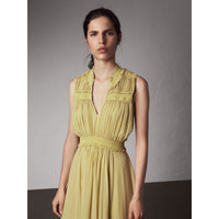CORNFLOWER YELLOW Robe en Georgette de soie avec détails ruchés