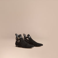 BLACK Bottines en cuir velours avec découpes