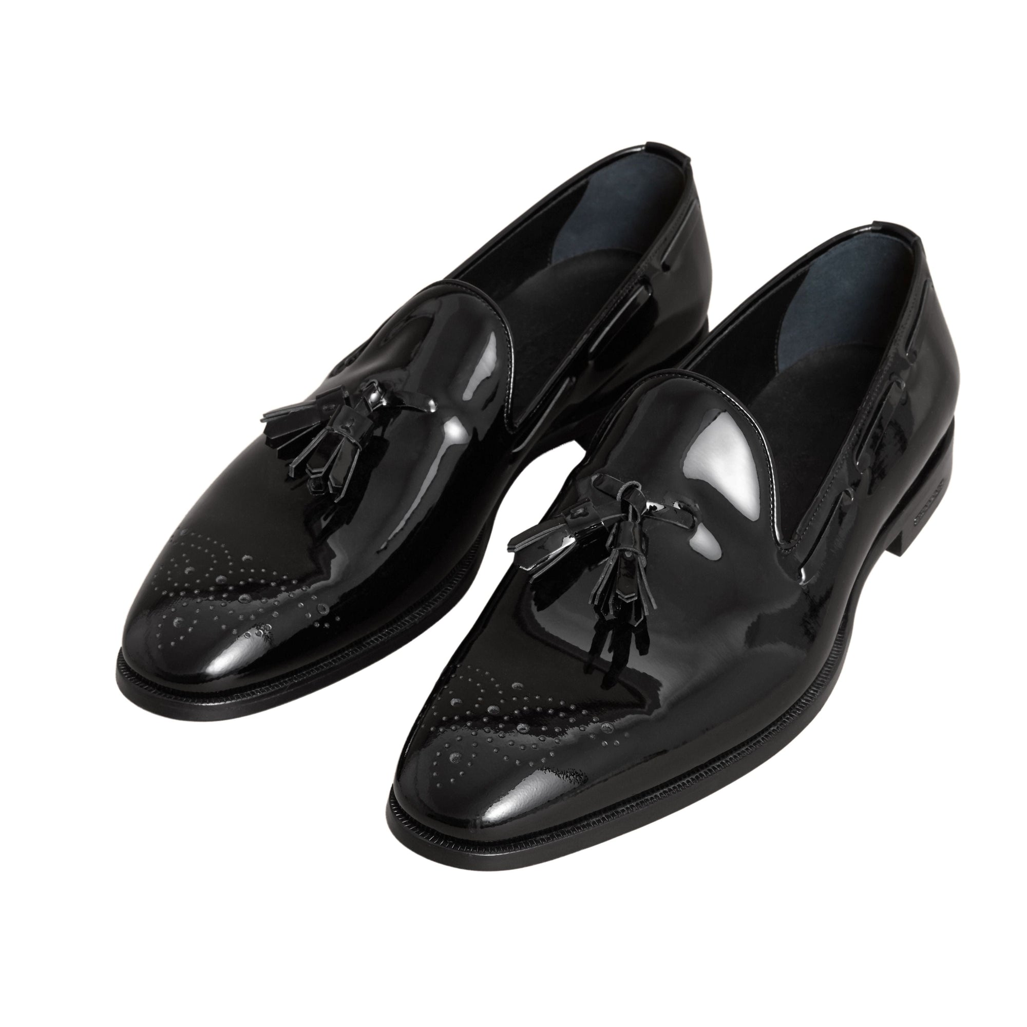BLACK Mocassins en cuir verni avec pampilles