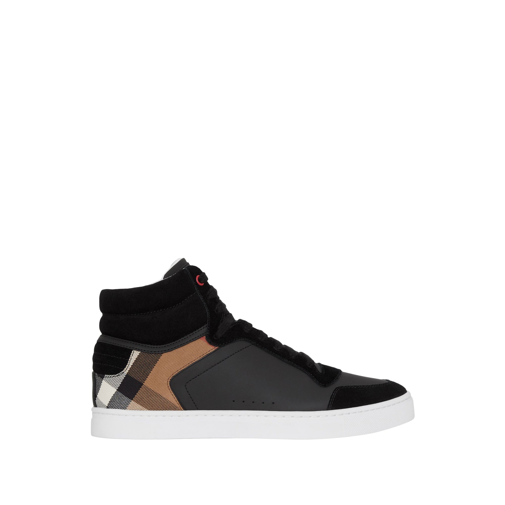 Sneakers montantes en cuir et tissu house check - Noir