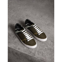 DARK MLTRY GREEN/BLK Sneakers en cuir et coton House check surteint
