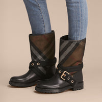 BLACK Bottes en cuir, filet et tissu House check