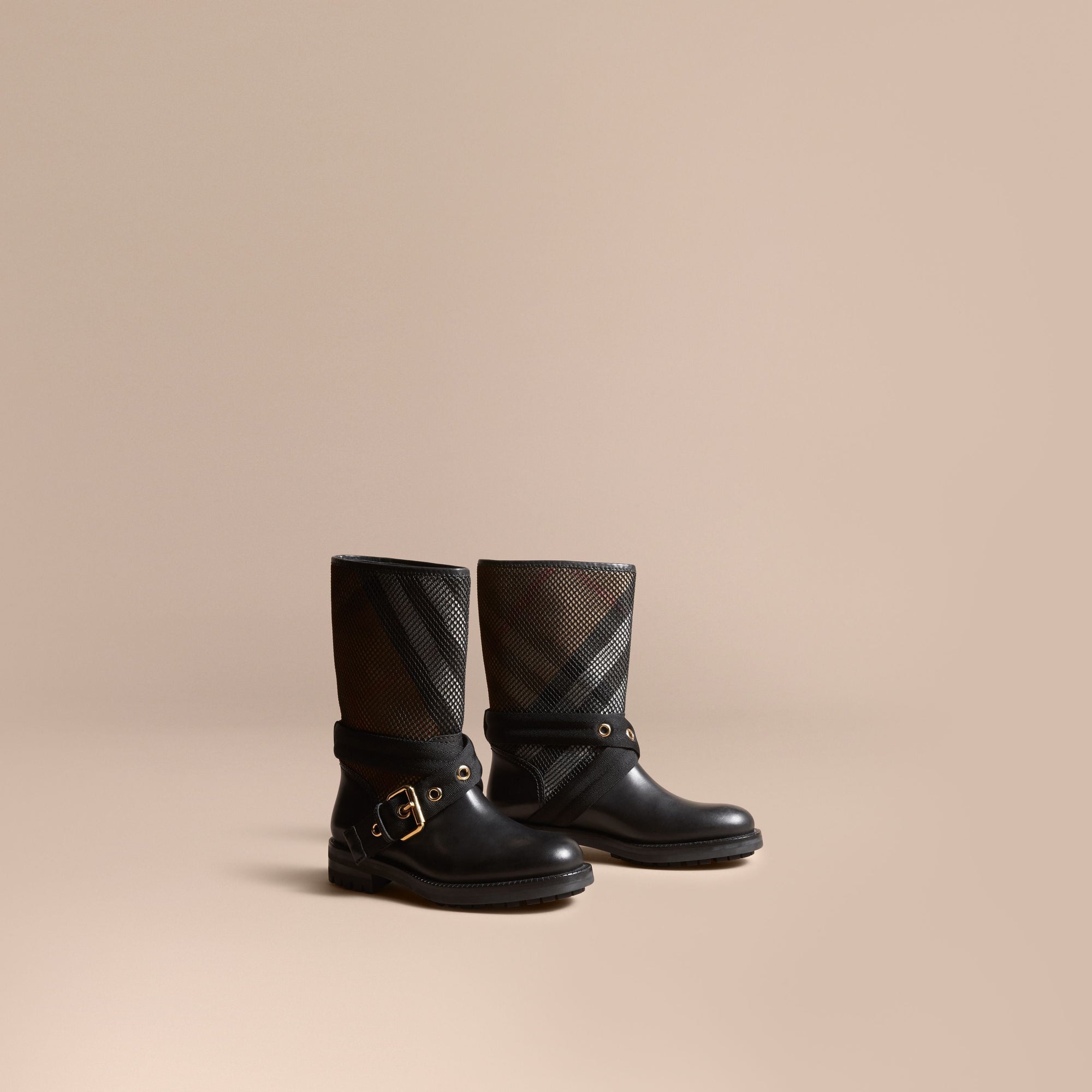 BLACK Bottes en cuir, filet et tissu House check