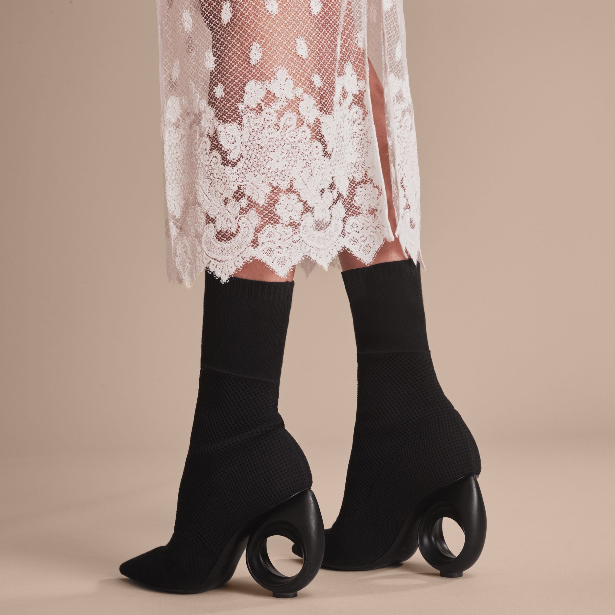 BLACK Bottes mi-mollet en maille avec talon sculpté