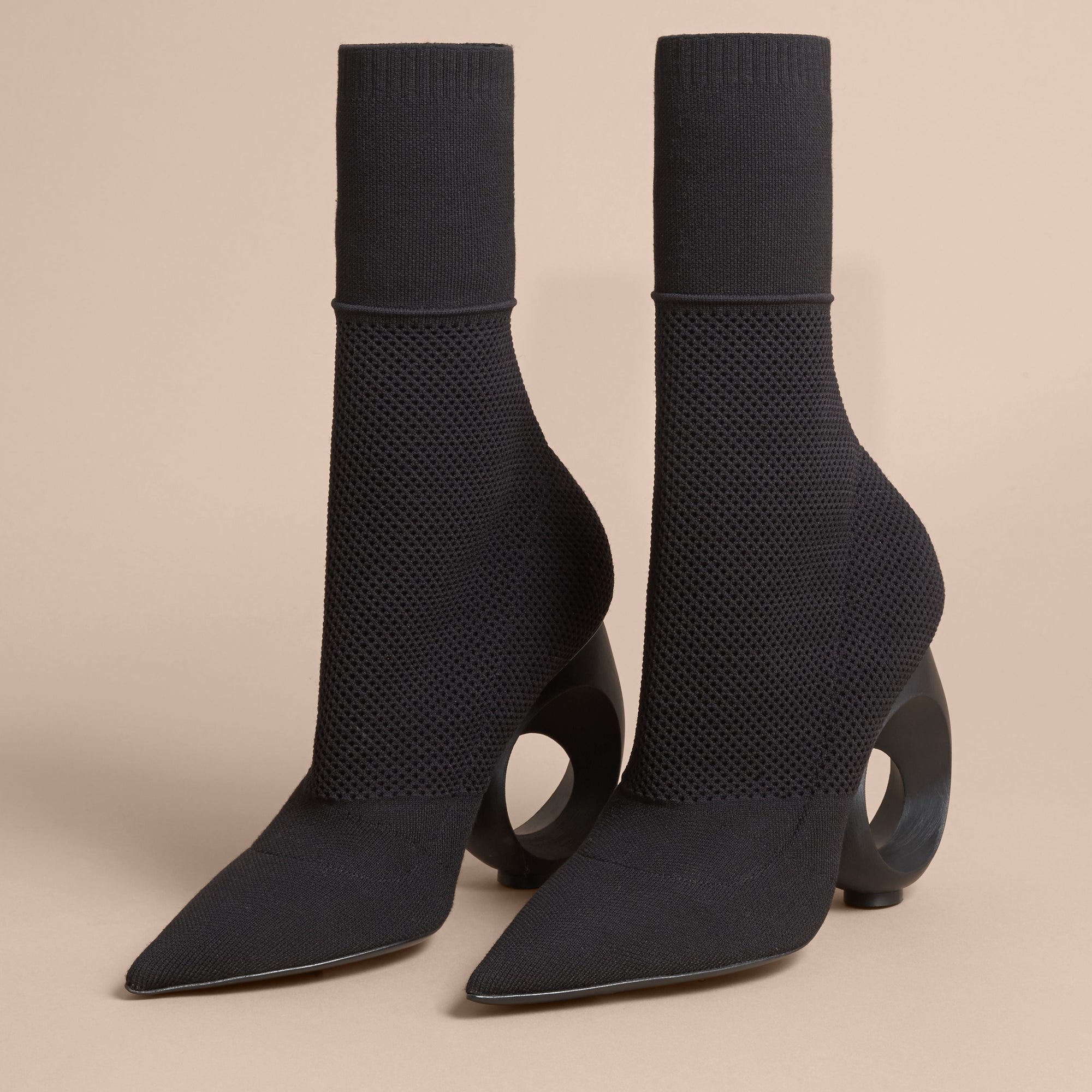 BLACK Bottes mi-mollet en maille avec talon sculpté