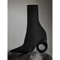 BLACK Bottes mi-mollet en maille avec talon sculpté