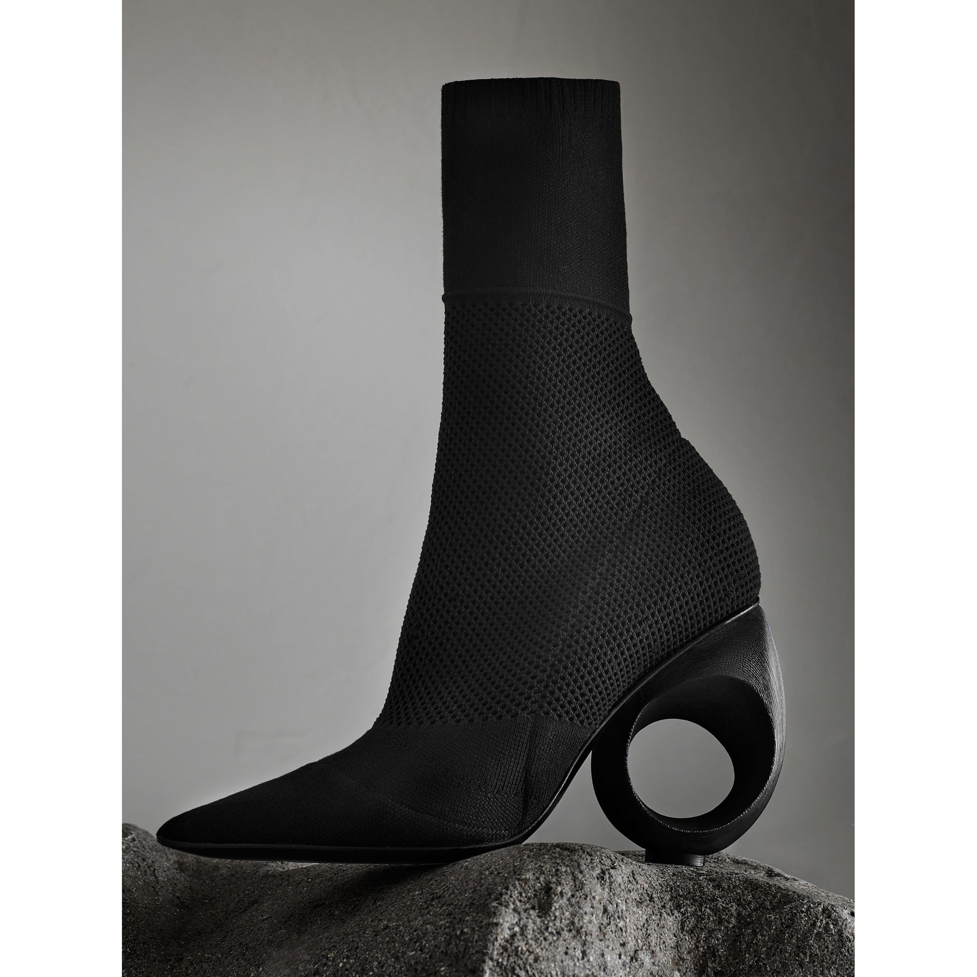 BLACK Bottes mi-mollet en maille avec talon sculpté