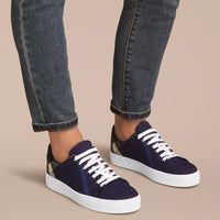 INDIGO BLUE Sneakers en cuir et coton House check surteint