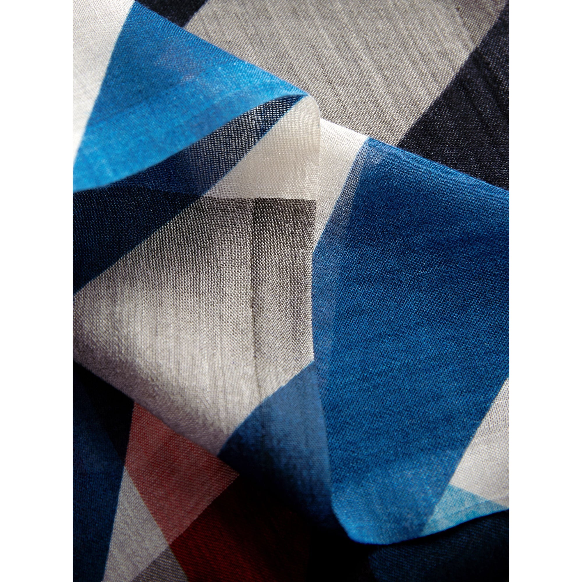 INDIGO/STONE Écharpe en modal, cachemire et soie à rayures et motif check