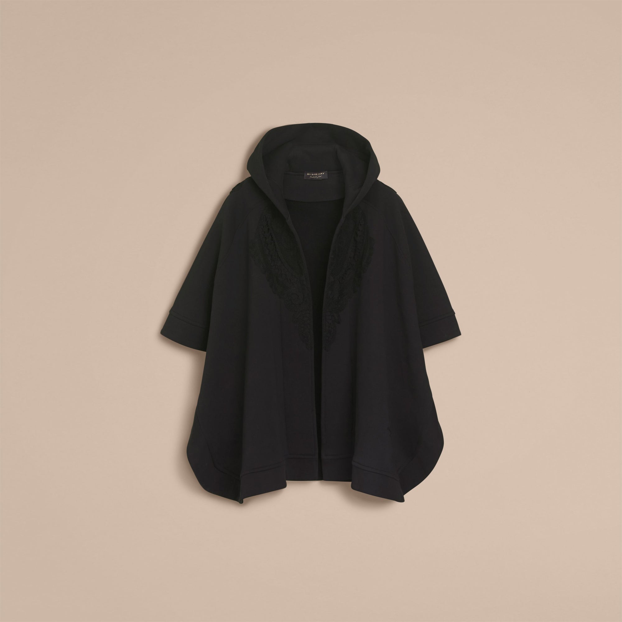 BLACK Poncho à capuche en jersey avec appliqués en dentelle