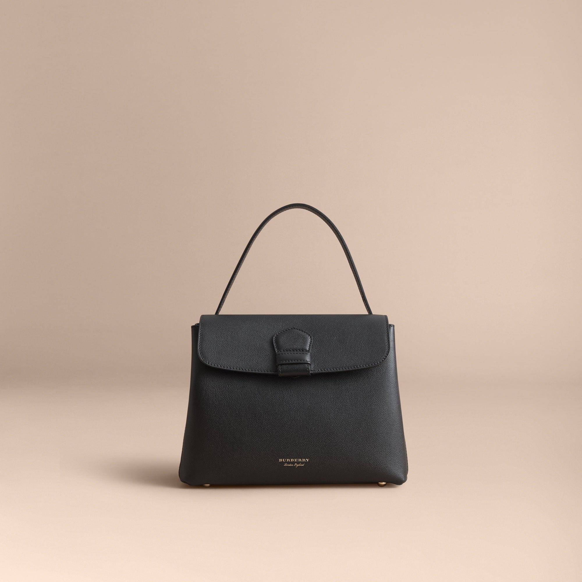 BLACK Sac tote medium en cuir grainé et coton House check
