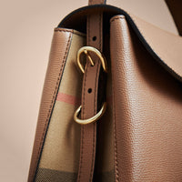DARK SAND Petit sac tote en cuir grainé et coton House check