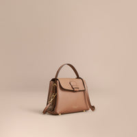 DARK SAND Petit sac tote en cuir grainé et coton House check