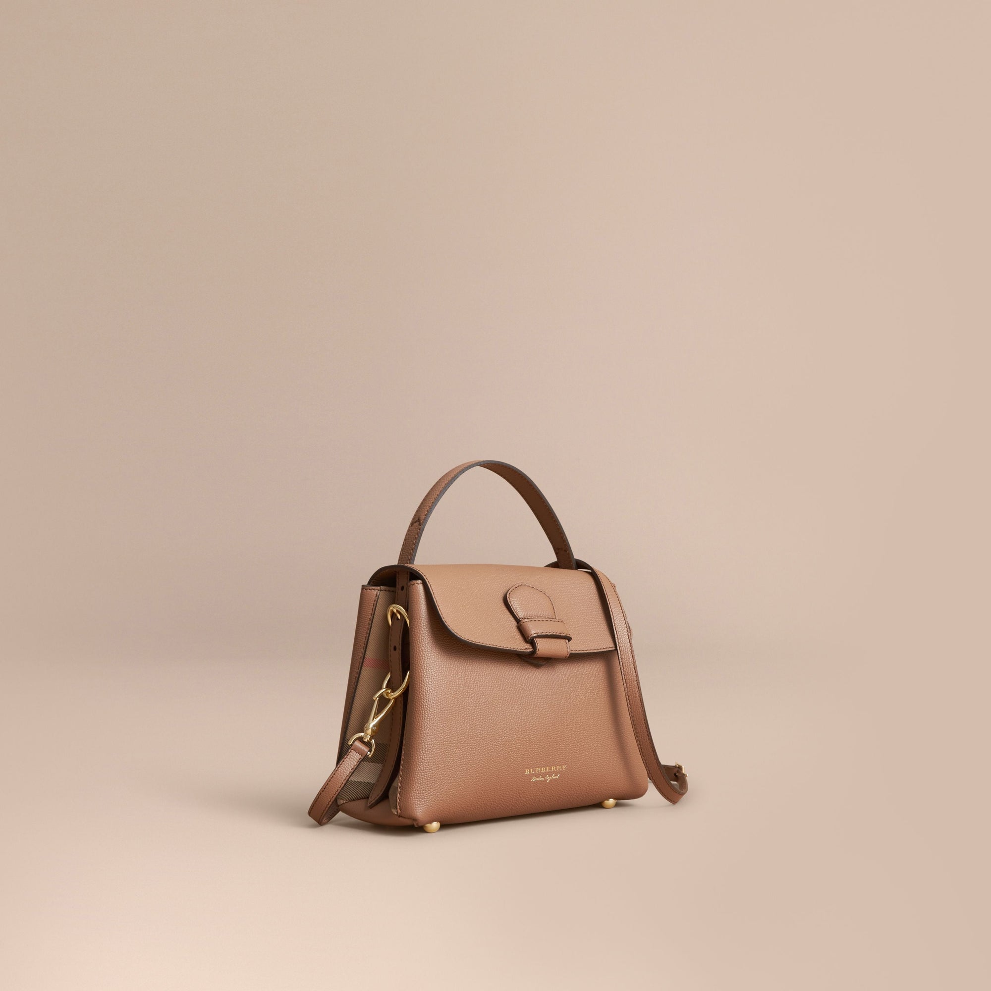 DARK SAND Petit sac tote en cuir grainé et coton House check