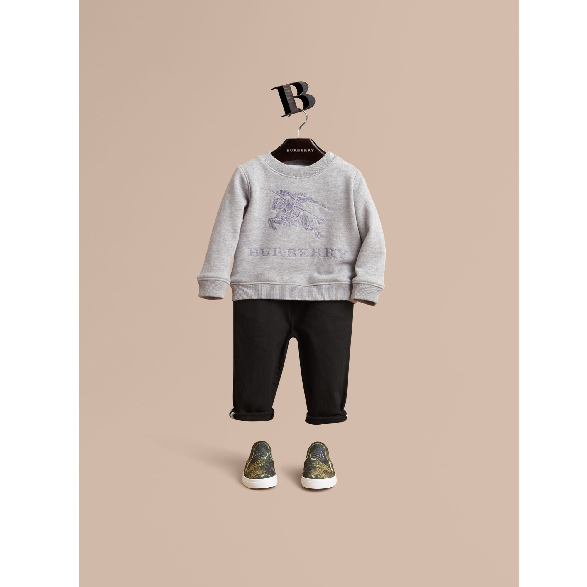 GREY MELANGE Sweat-shirt en jersey de coton brodé