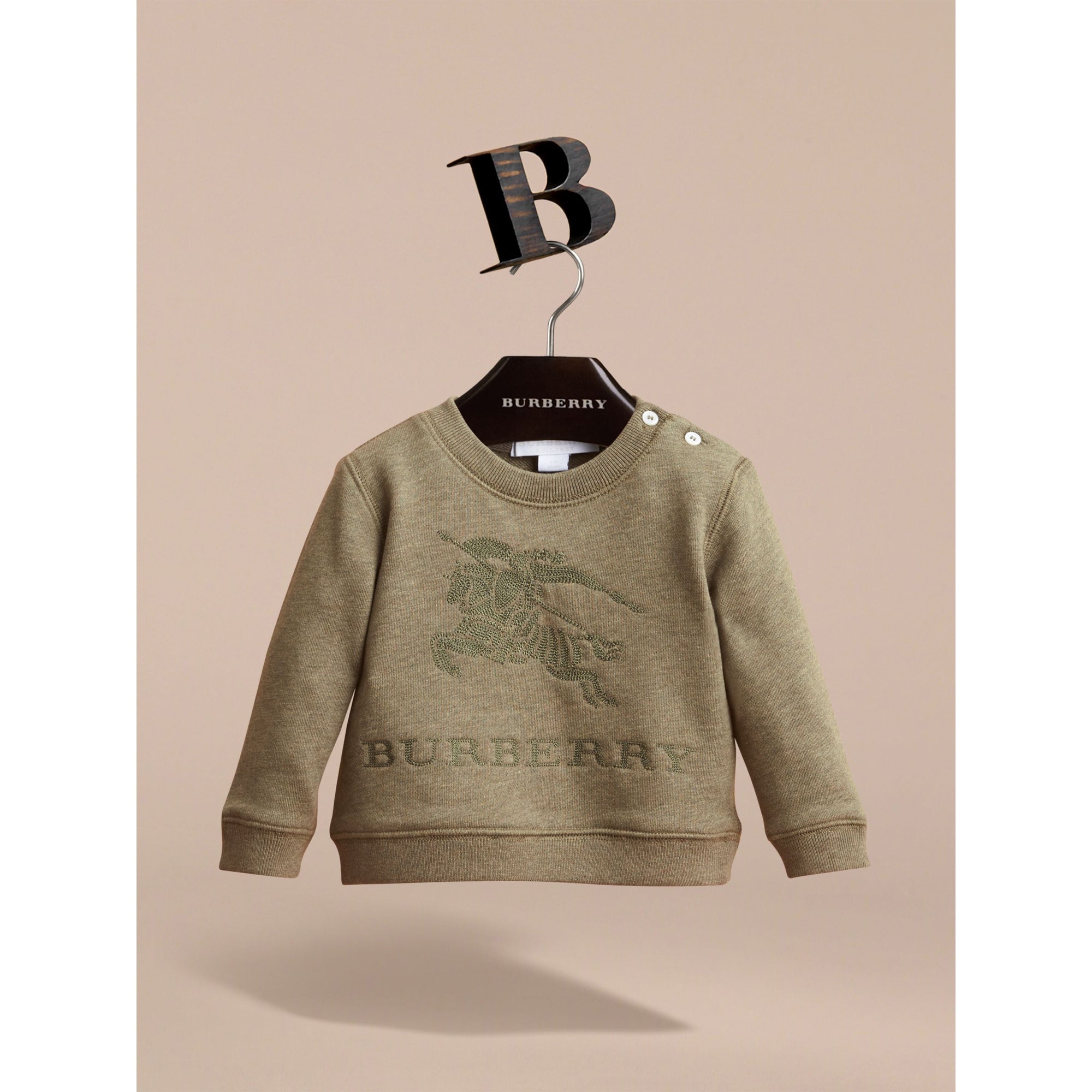 KHAKI GREEN MELANGE Sweat-shirt en jersey de coton brodé