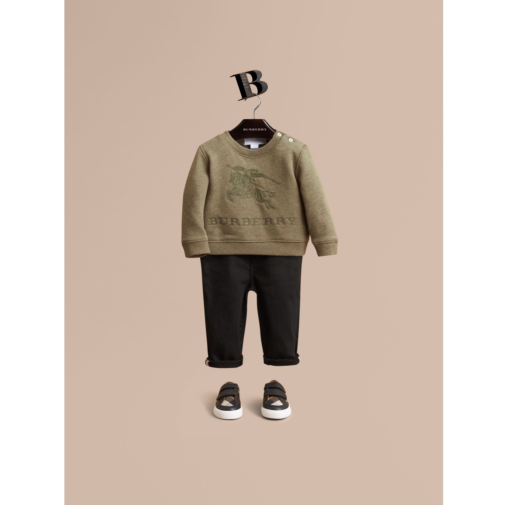 KHAKI GREEN MELANGE Sweat-shirt en jersey de coton brodé