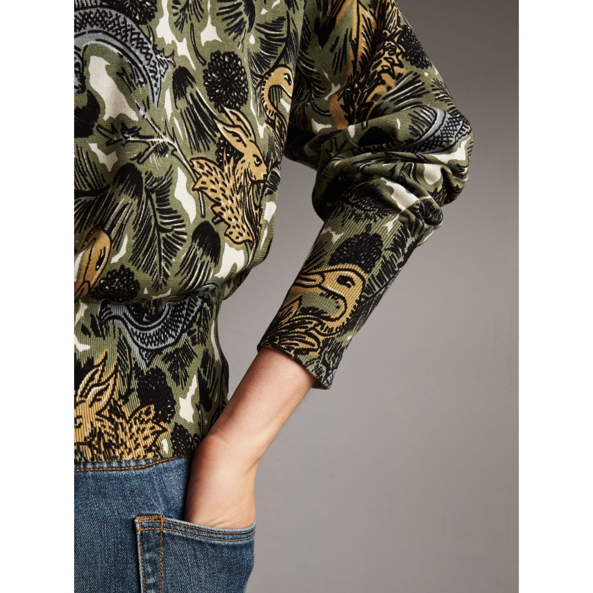 SAGE GREEN Pull en coton à imprimé Bestiaire