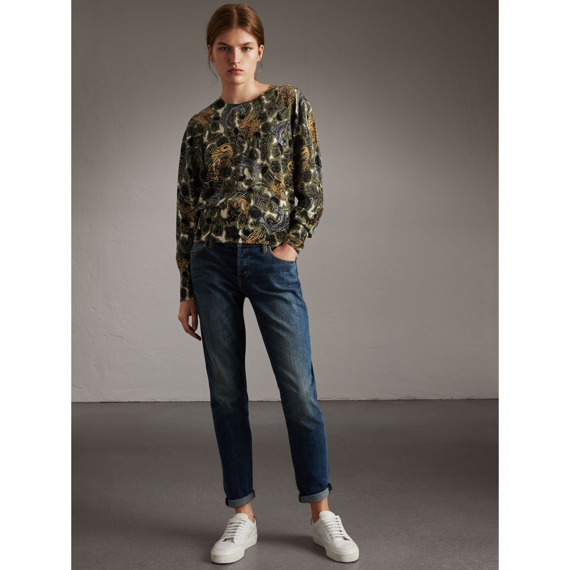 SAGE GREEN Pull en coton à imprimé Bestiaire
