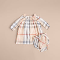PALE STONE Robe et bloomer en coton à motif check avec volants