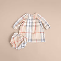 PALE STONE Robe et bloomer en coton à motif check avec volants