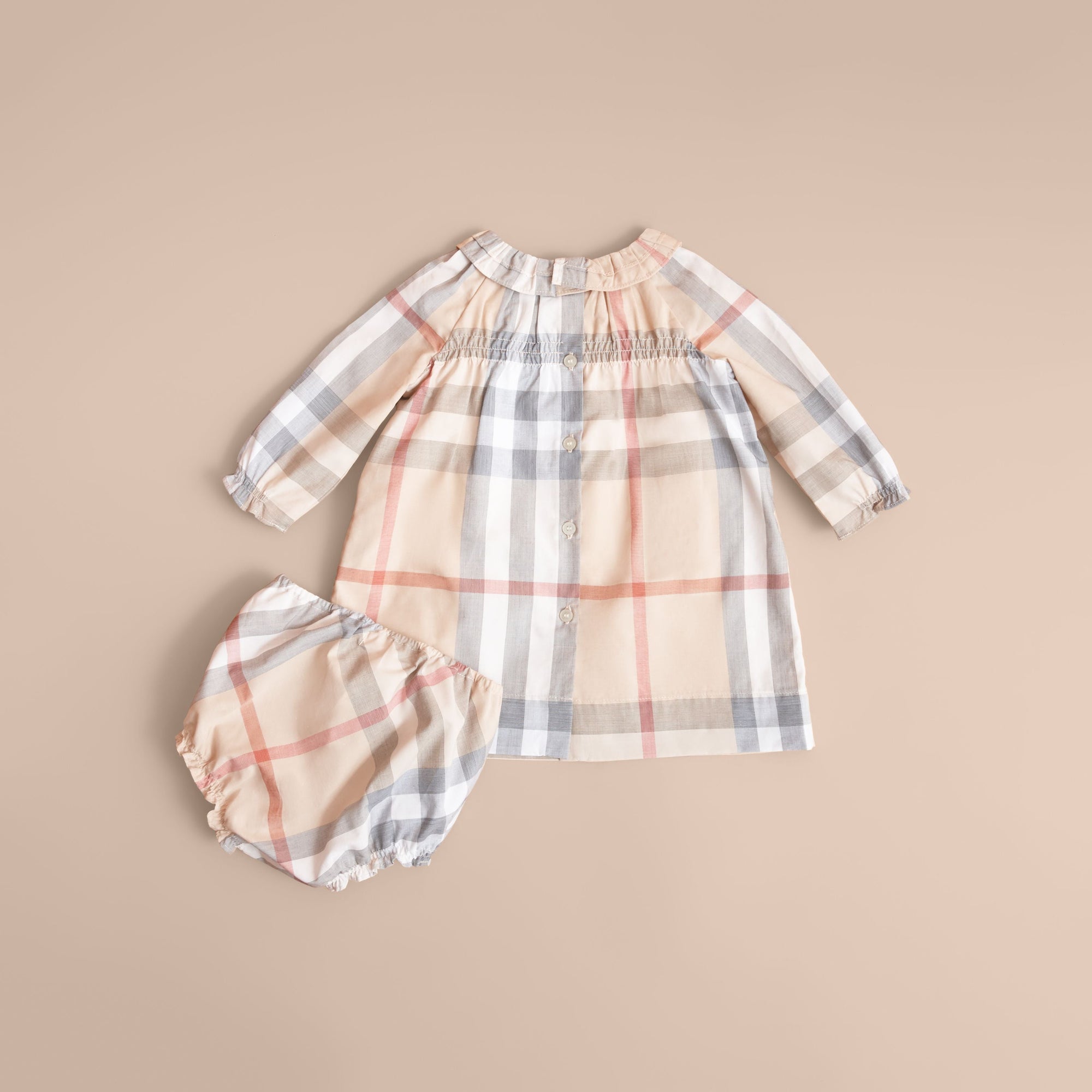 PALE STONE Robe et bloomer en coton à motif check avec volants