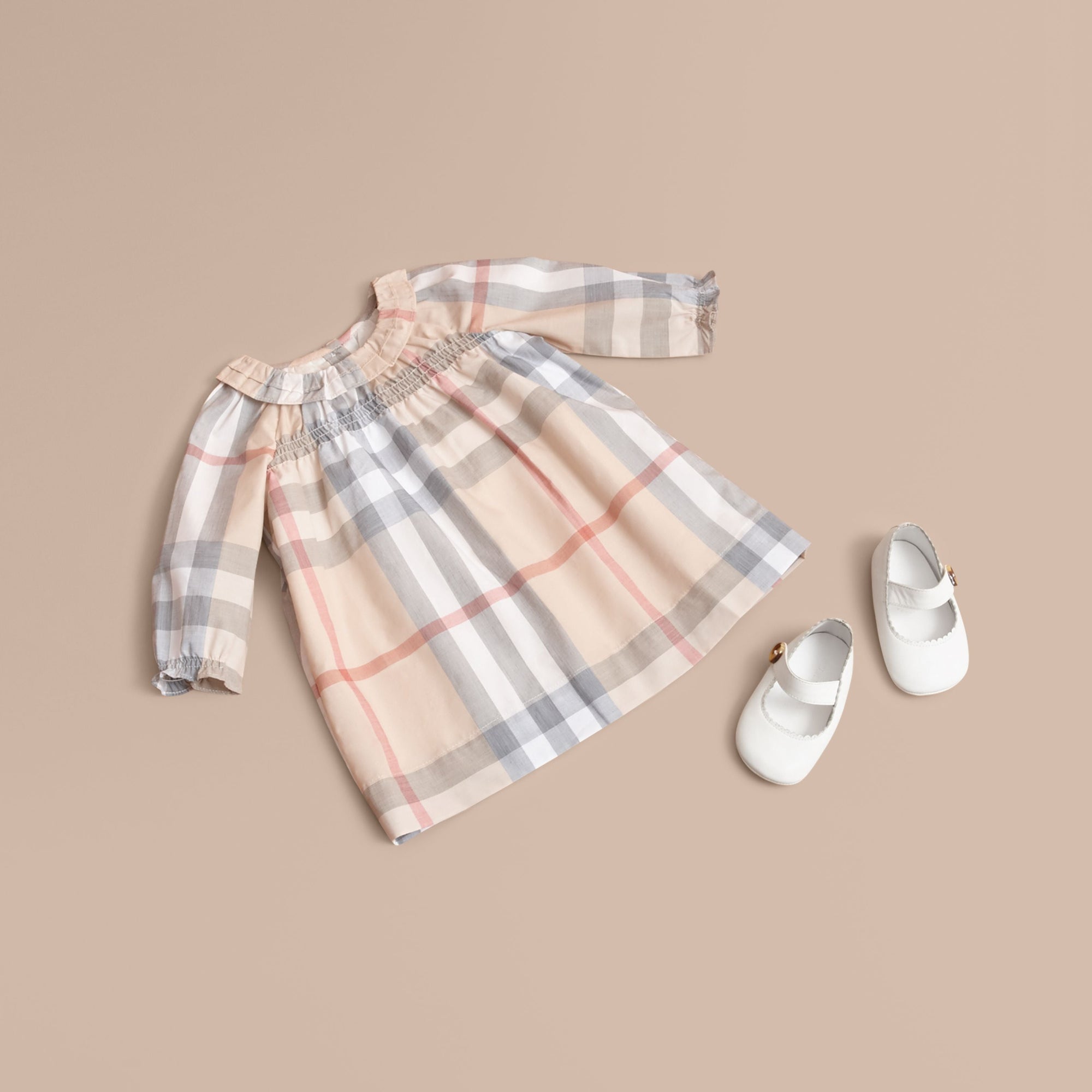 PALE STONE Robe et bloomer en coton à motif check avec volants