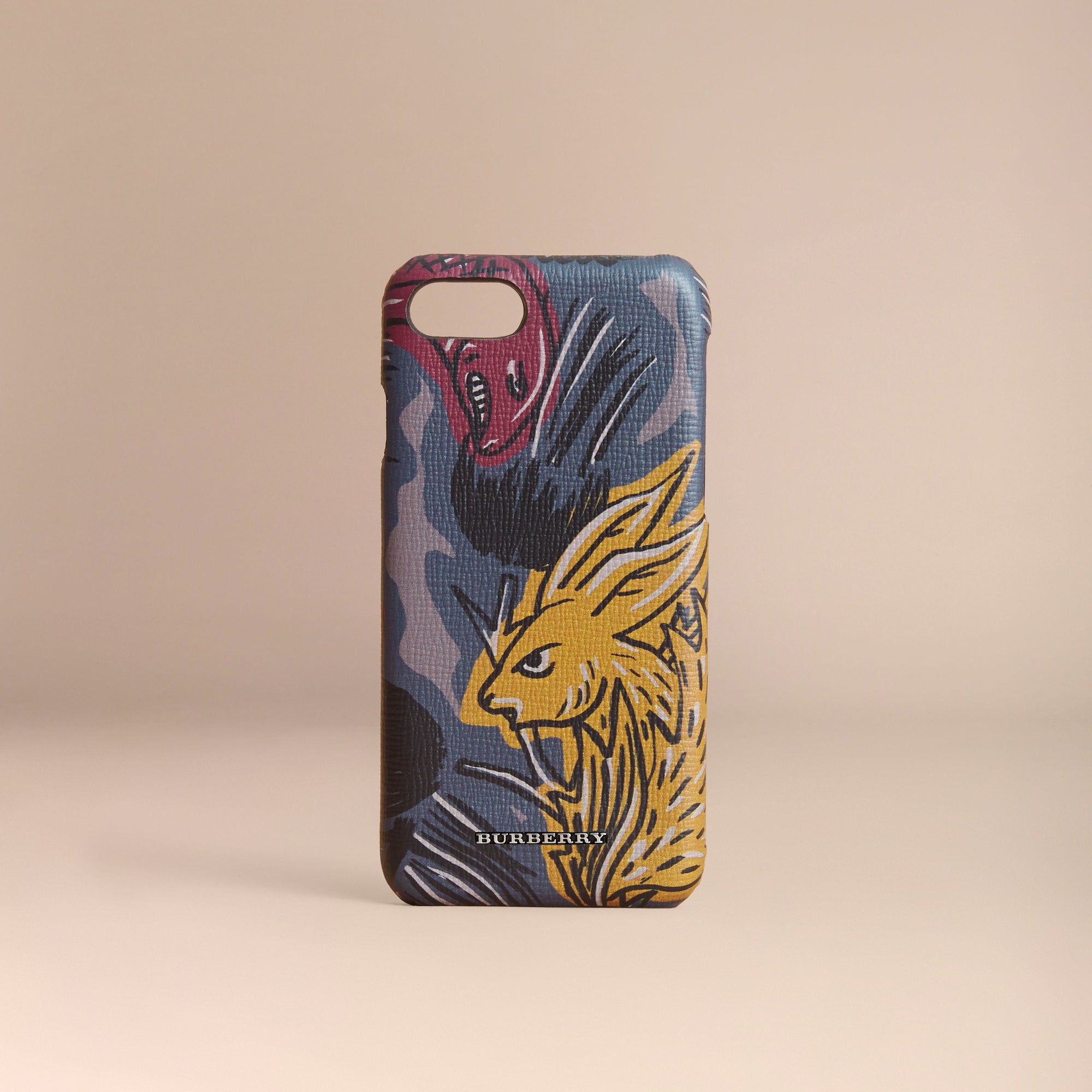NAVY GREY Étui pour iPhone 7 en cuir London à imprimé Bestiaire