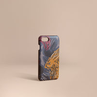 NAVY GREY Étui pour iPhone 7 en cuir London à imprimé Bestiaire