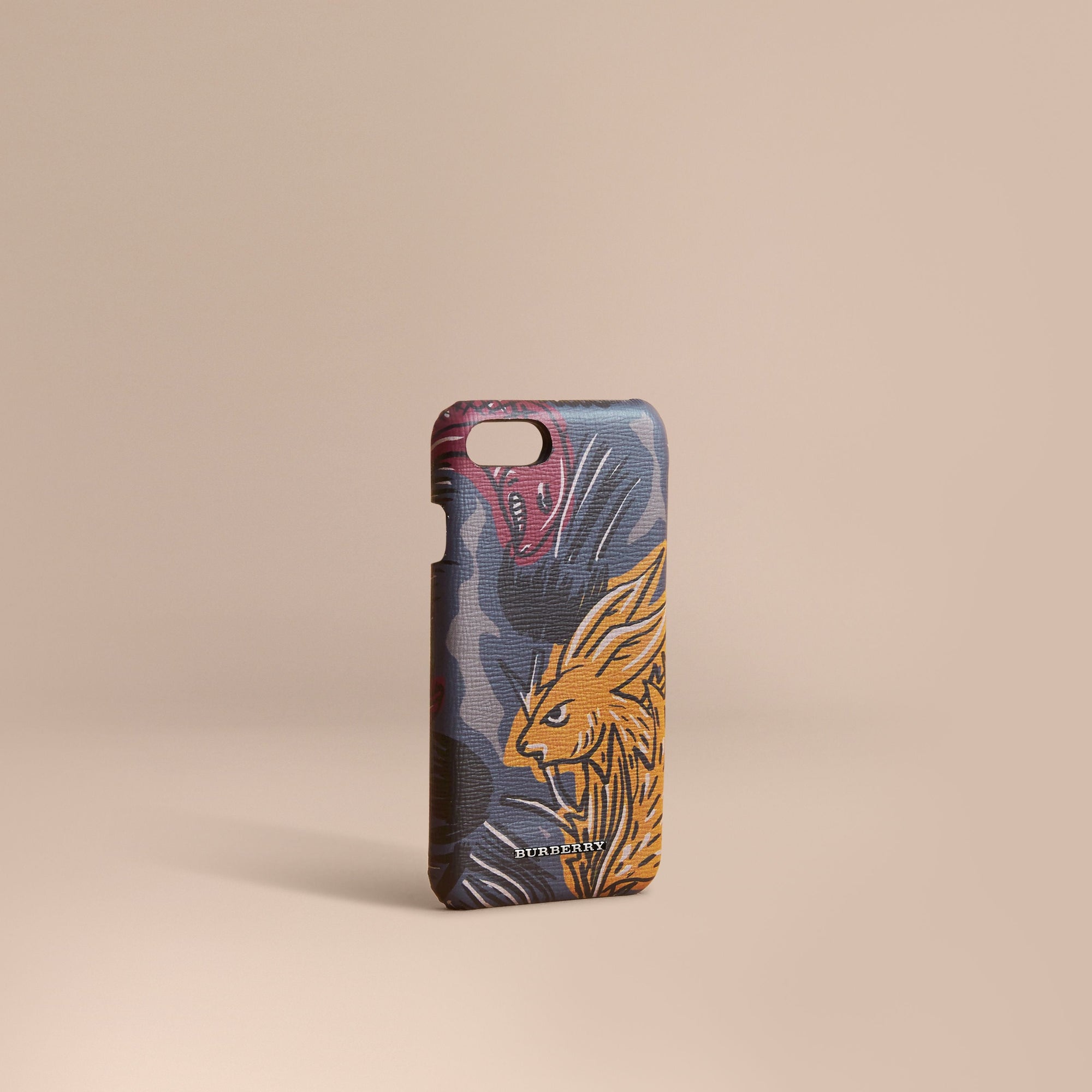 NAVY GREY Étui pour iPhone 7 en cuir London à imprimé Bestiaire