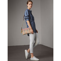 DUSTY PINK/MULTI Clutch bicolore en cuir et tissu Haymarket check