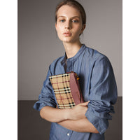 DUSTY PINK/MULTI Clutch bicolore en cuir et tissu Haymarket check