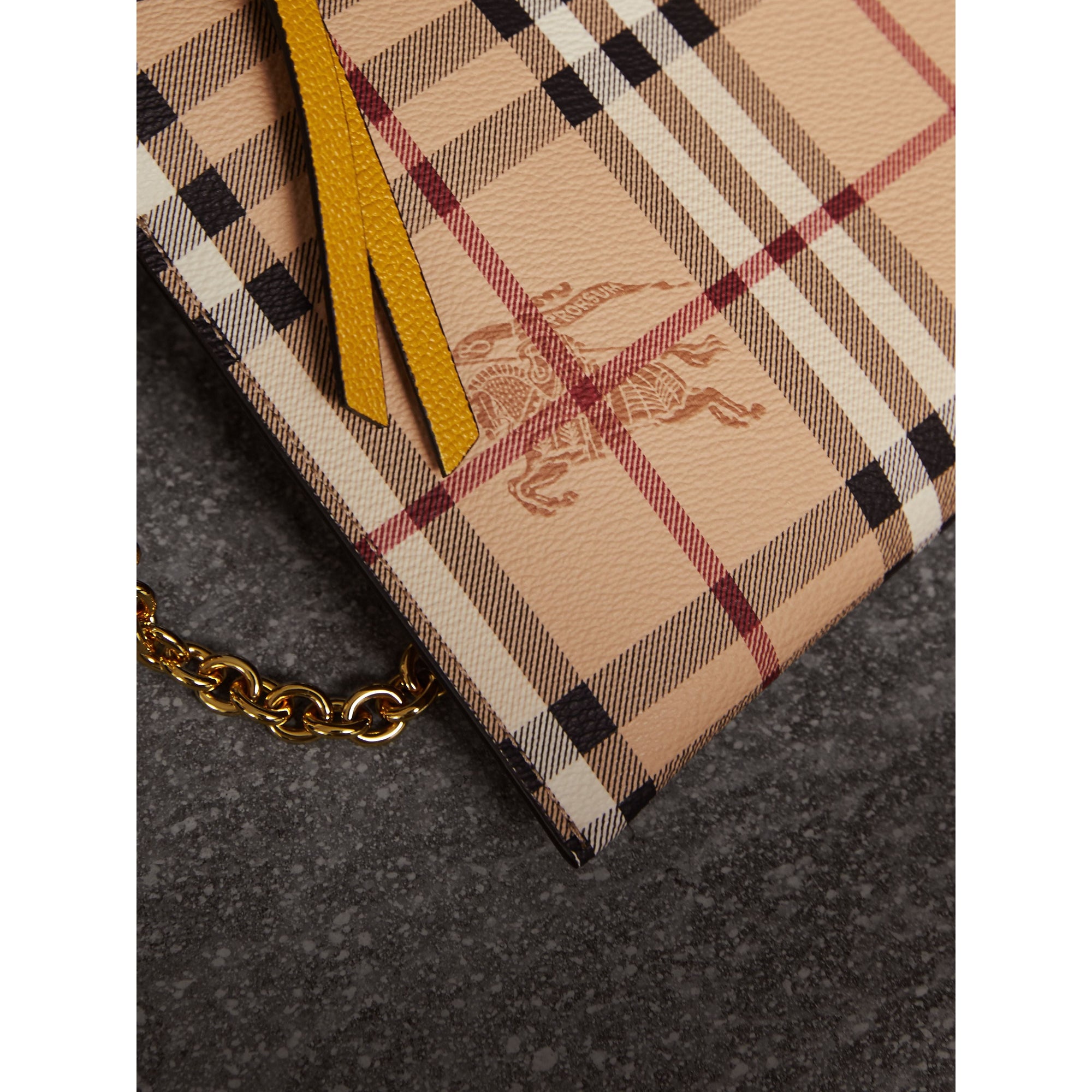 DUSTY PINK/MULTI Clutch bicolore en cuir et tissu Haymarket check