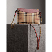 DUSTY PINK/MULTI Clutch bicolore en cuir et tissu Haymarket check