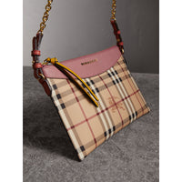 DUSTY PINK/MULTI Clutch bicolore en cuir et tissu Haymarket check