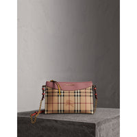 DUSTY PINK/MULTI Clutch bicolore en cuir et tissu Haymarket check