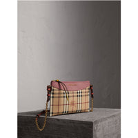 DUSTY PINK/MULTI Clutch bicolore en cuir et tissu Haymarket check