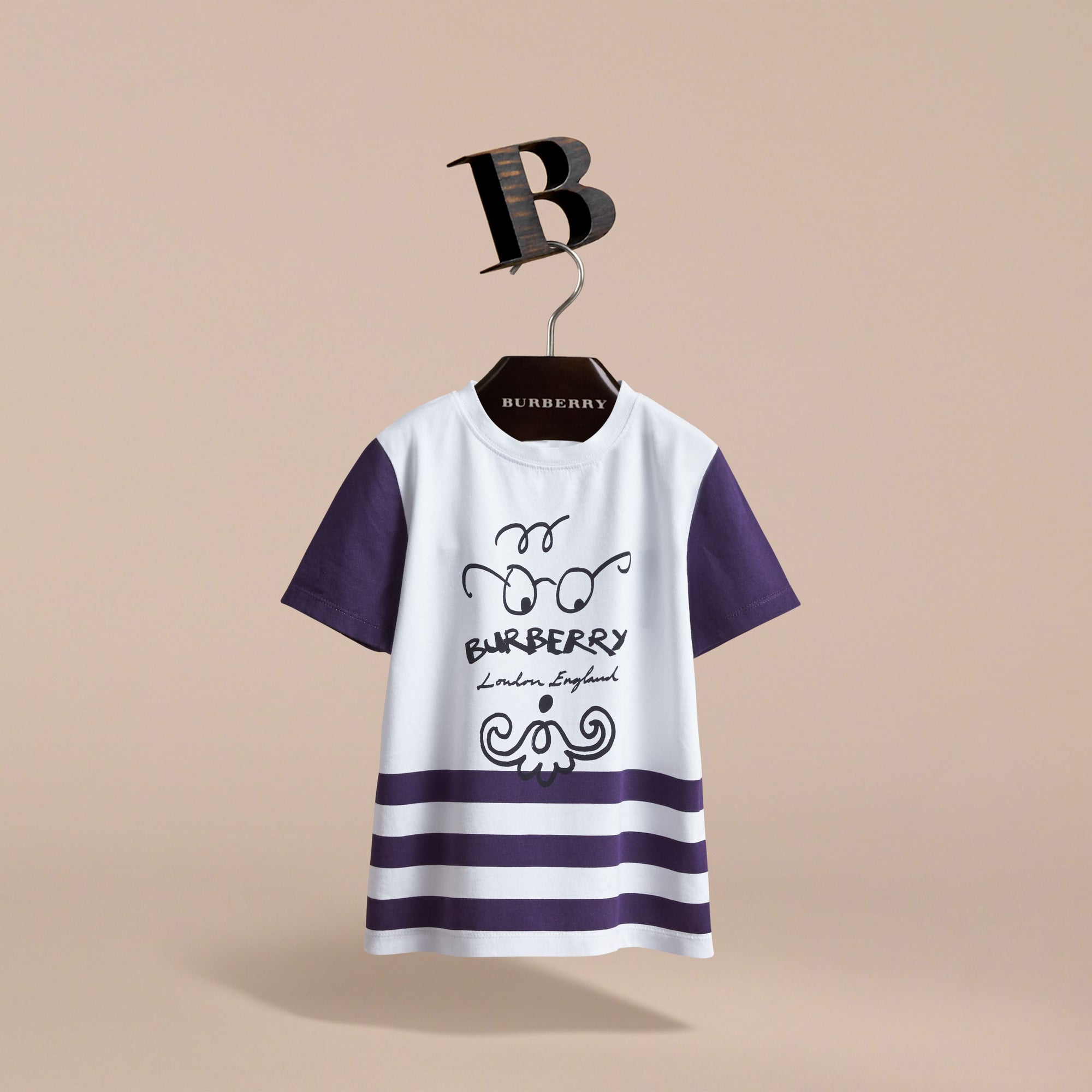 BRIGHT NAVY T-shirt en coton à rayures avec imprimé Gentleman barbu