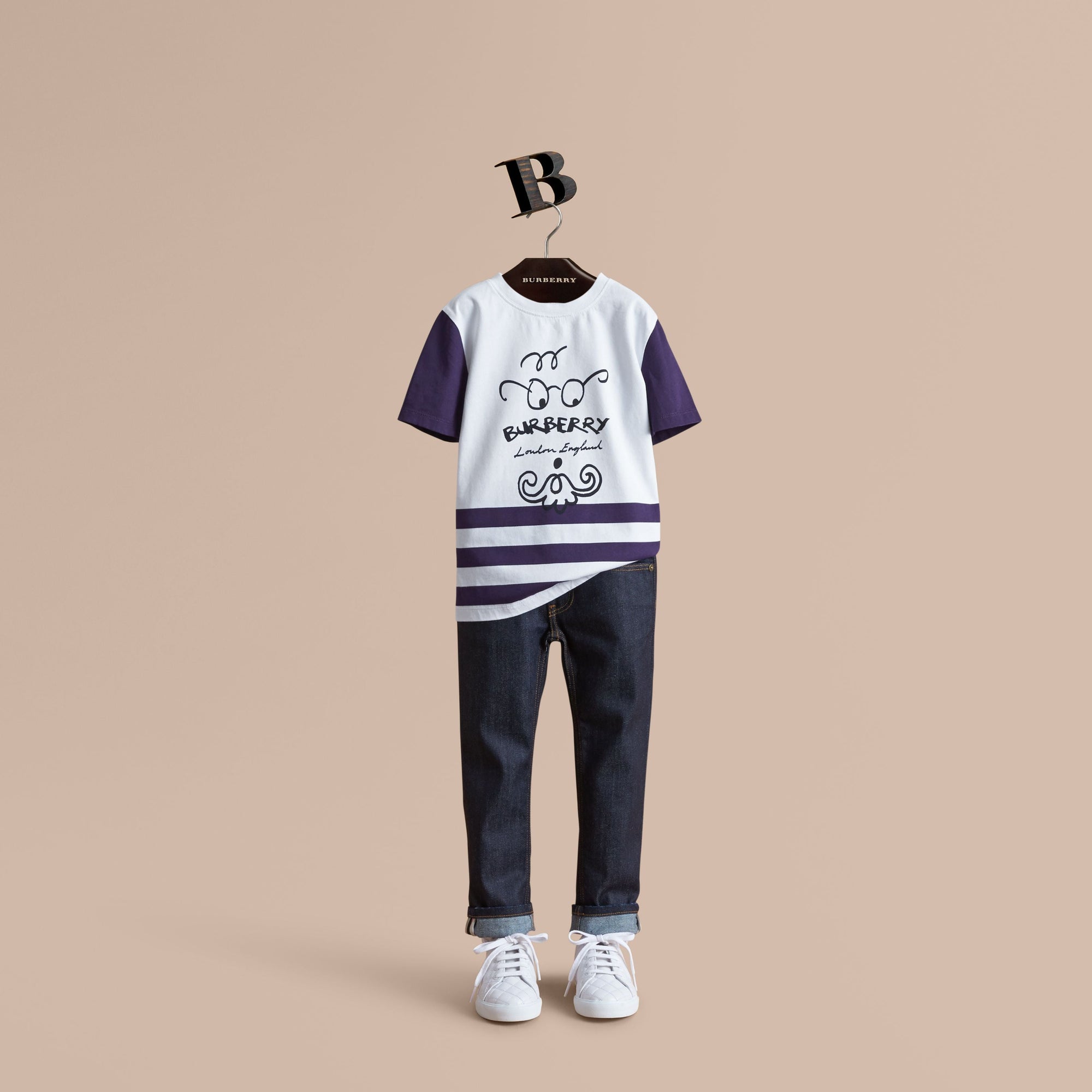 BRIGHT NAVY T-shirt en coton à rayures avec imprimé Gentleman barbu