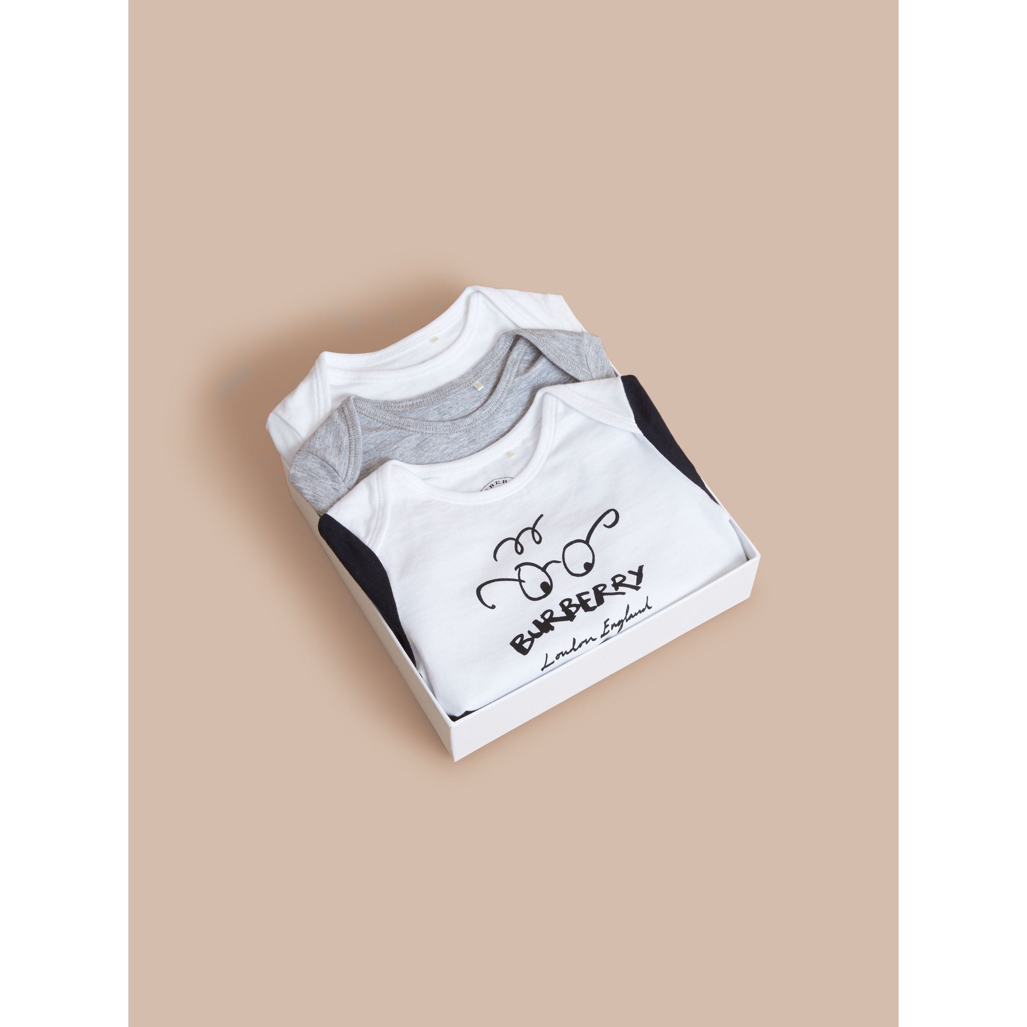 WHITE Coffret cadeau bébé trois pièces en coton imprimé