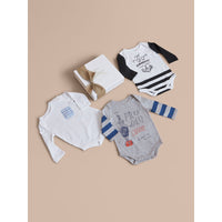 WHITE Coffret cadeau bébé trois pièces en coton imprimé