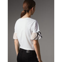 WHITE T-shirt à manches évasées en coton avec motif check