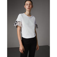 WHITE T-shirt à manches évasées en coton avec motif check