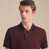 DEEP CLARET Polo bicolore en piqué de coton avec patte à motif check