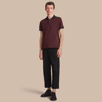 DEEP CLARET Polo bicolore en piqué de coton avec patte à motif check