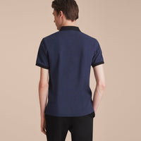 NAVY MELANGE Polo bicolore en piqué de coton avec patte à motif check