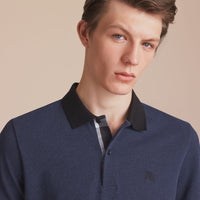 NAVY MELANGE Polo bicolore en piqué de coton avec patte à motif check